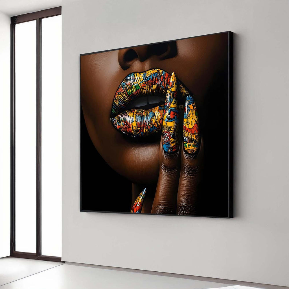 Pop Art Lips Canvas: Colorful Makeup & Nails, Modern Wall Decor