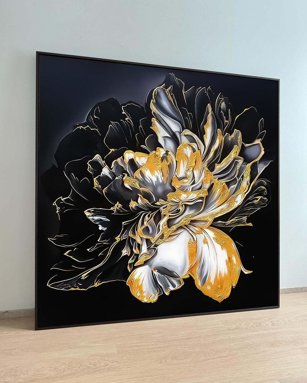 Gold Floral Canvas Print: Abstract Peony Wall Art