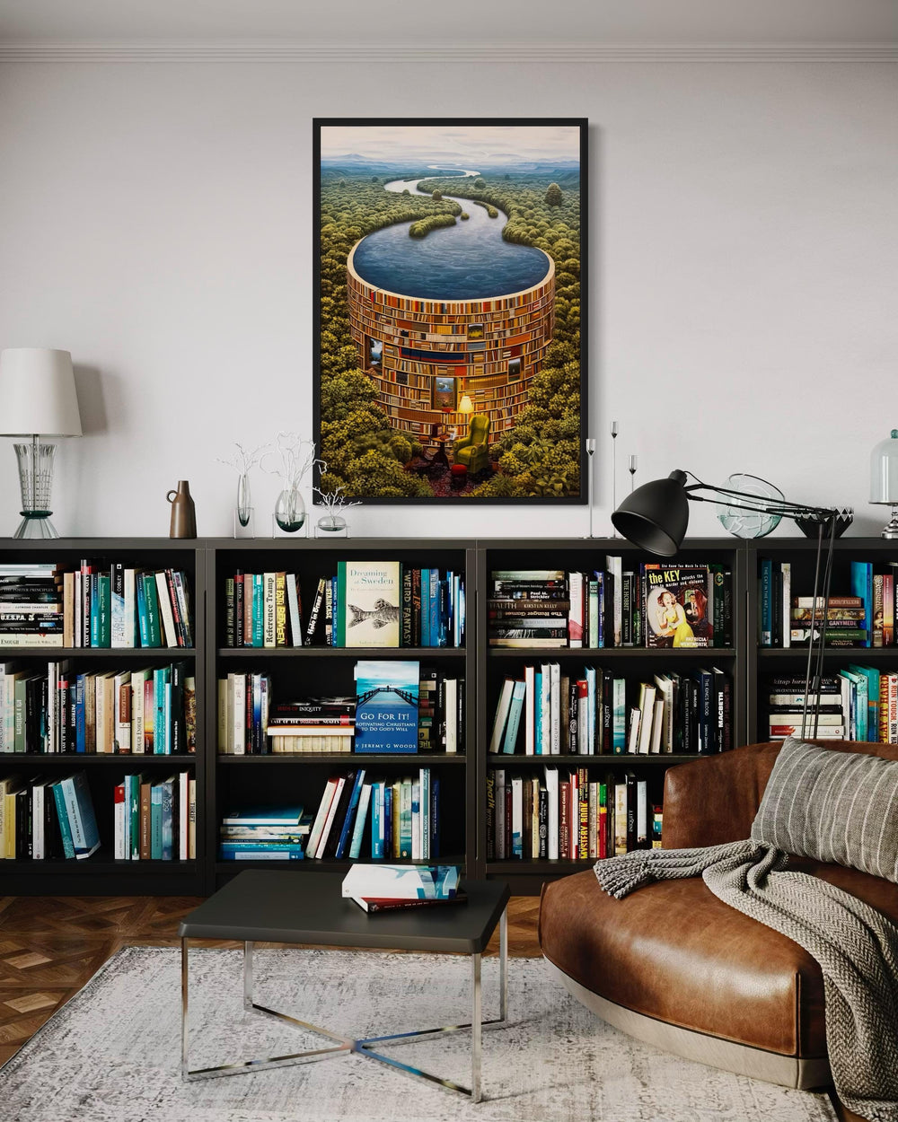 Surreal Book Art Canvas Print: Nature-Inspired Library Wall Decor