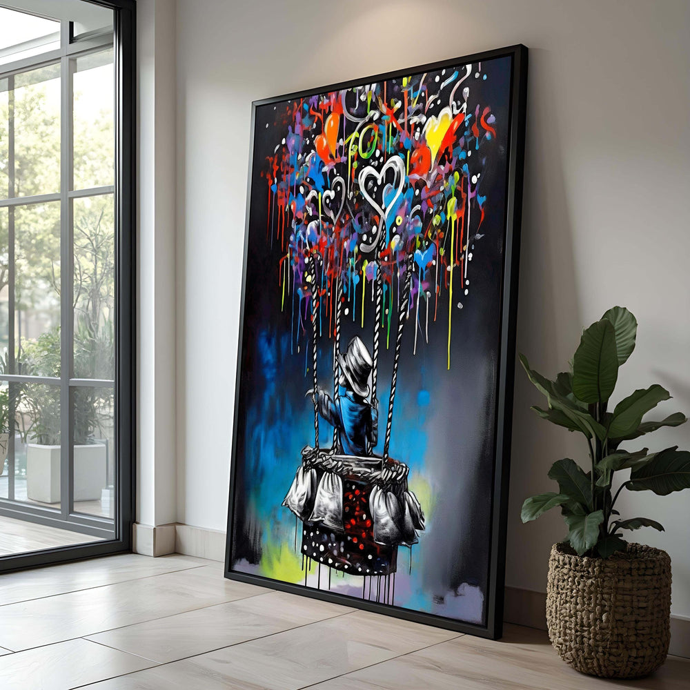 Heart Balloon Canvas Art: Colorful Abstract Silhouette, Kids Room Decor