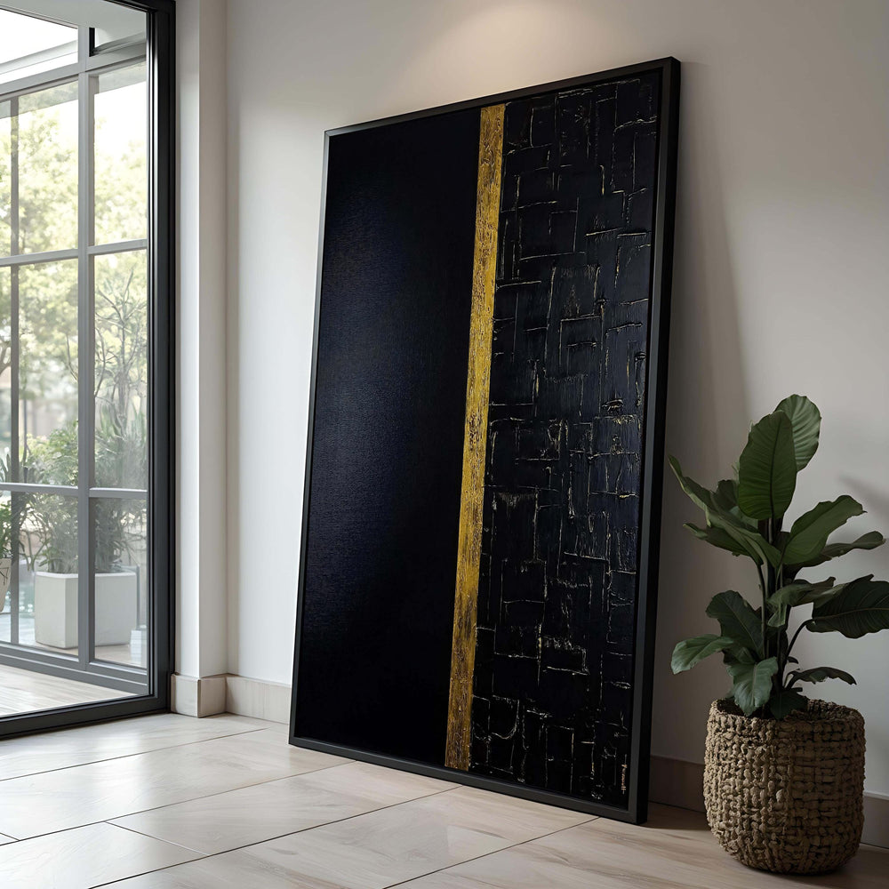 Black and Gold Abstract Canvas Art: Minimalist Geometric Wall Decor
