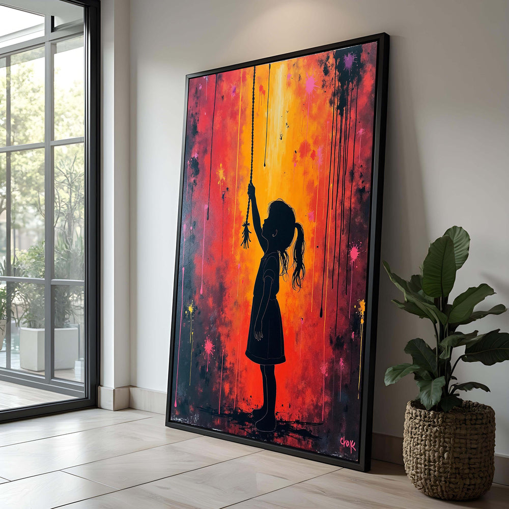 Child Silhouette Graffiti Art Canvas Print: Colorful Urban Wall Decor
