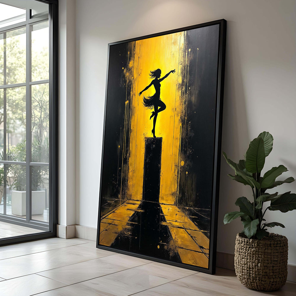 Silhouette Dancer Canvas Print: Yellow and Black Graffiti Art