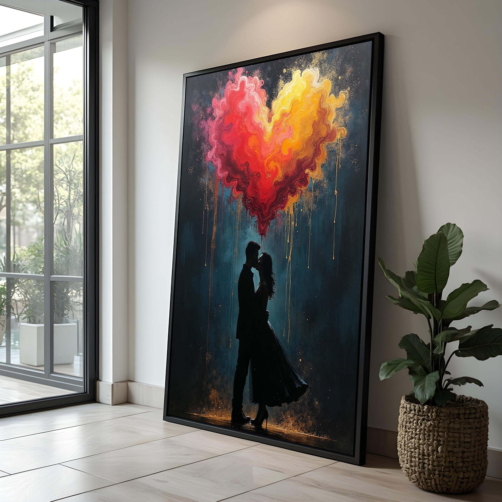 Romantic Couple Canvas Print: Heart Cloud Silhouette Wall Art