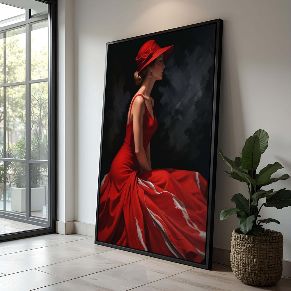 Woman in Red Dress Canvas Art: Elegant Fashion Portrait