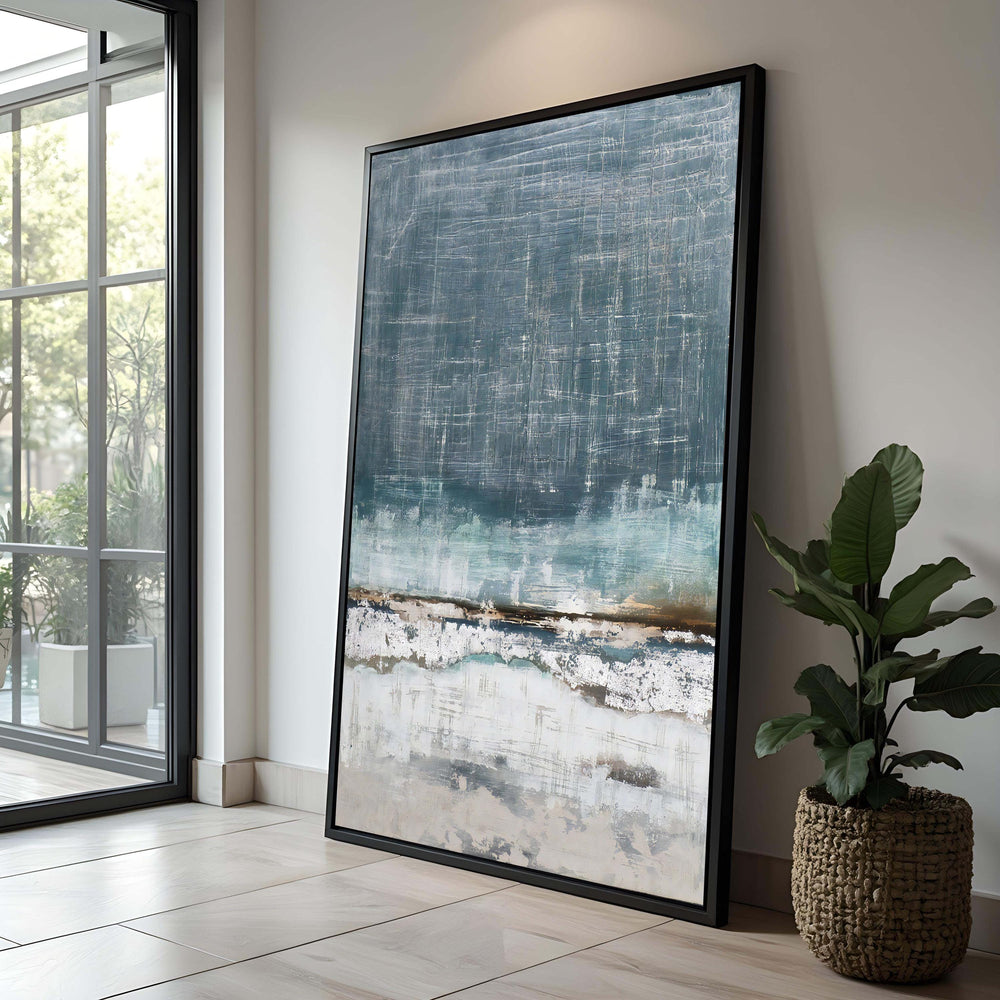 Blue and White Abstract Art: Minimalist Ocean Canvas Print