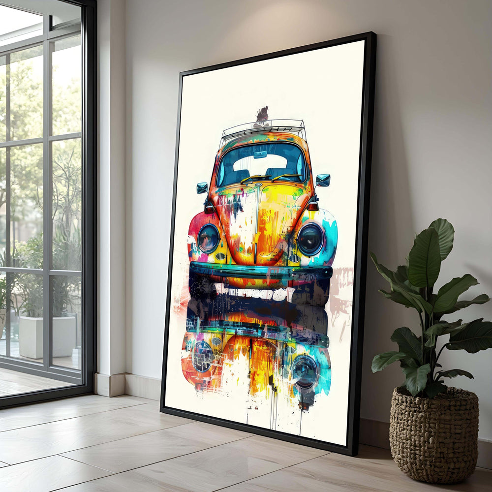 Retro Car Canvas Print: Colorful Graffiti Style Living Room Decor