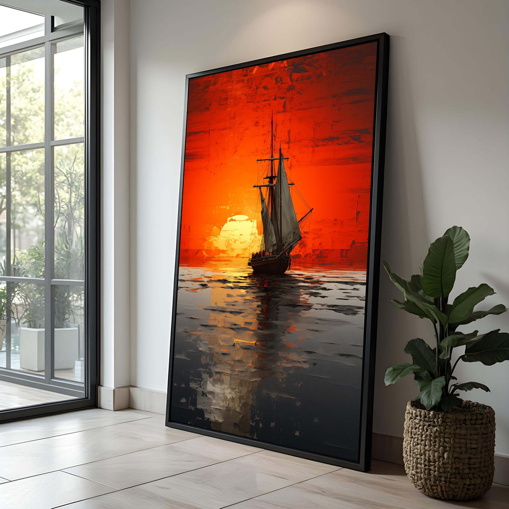 Sunset Sailboat Canvas Print: Vibrant Nautical Seascape Art