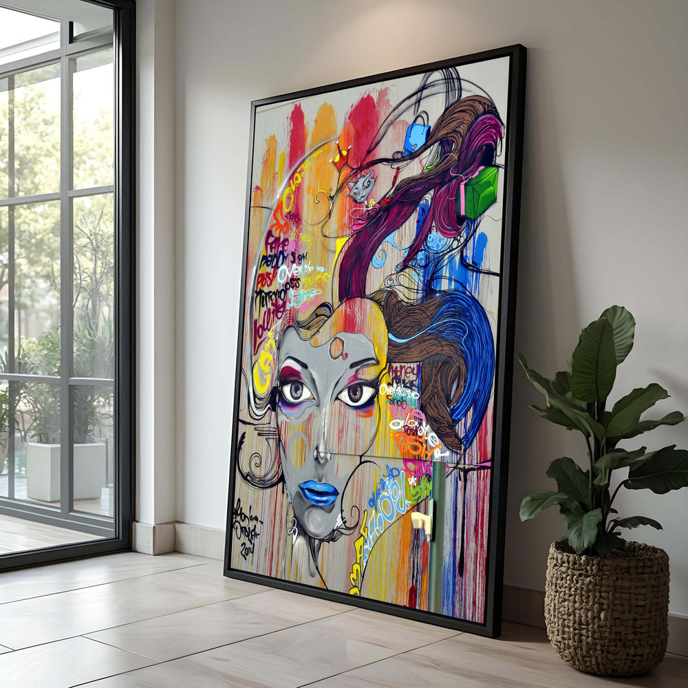 Graffiti Art Canvas: Urban Pop Art Woman Portrait, Edgy Mural