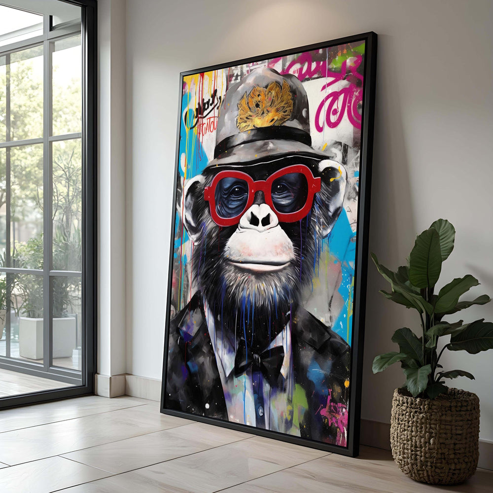 Funky Monkey Graffiti Art Canvas: Urban Chimpanzee Portrait