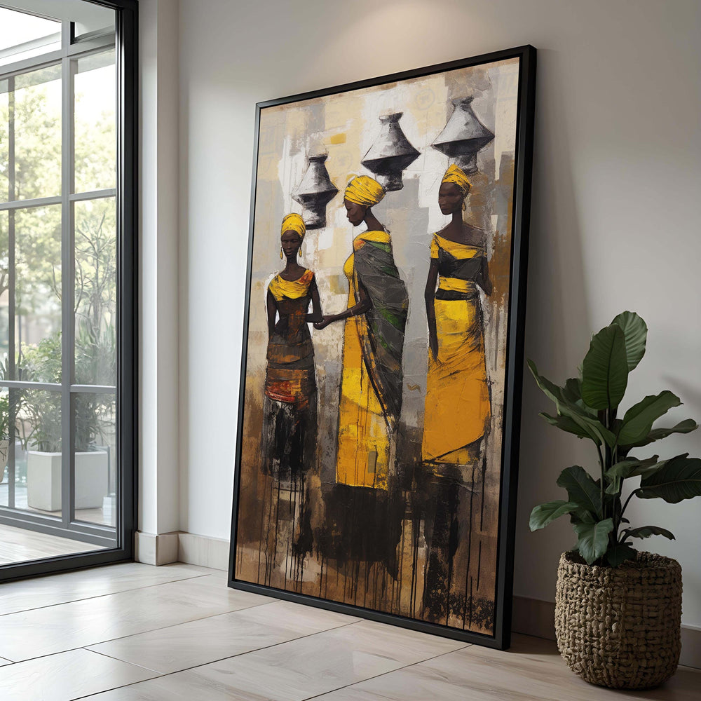 African Women Canvas Print: Tribal Art, Yellow Tones