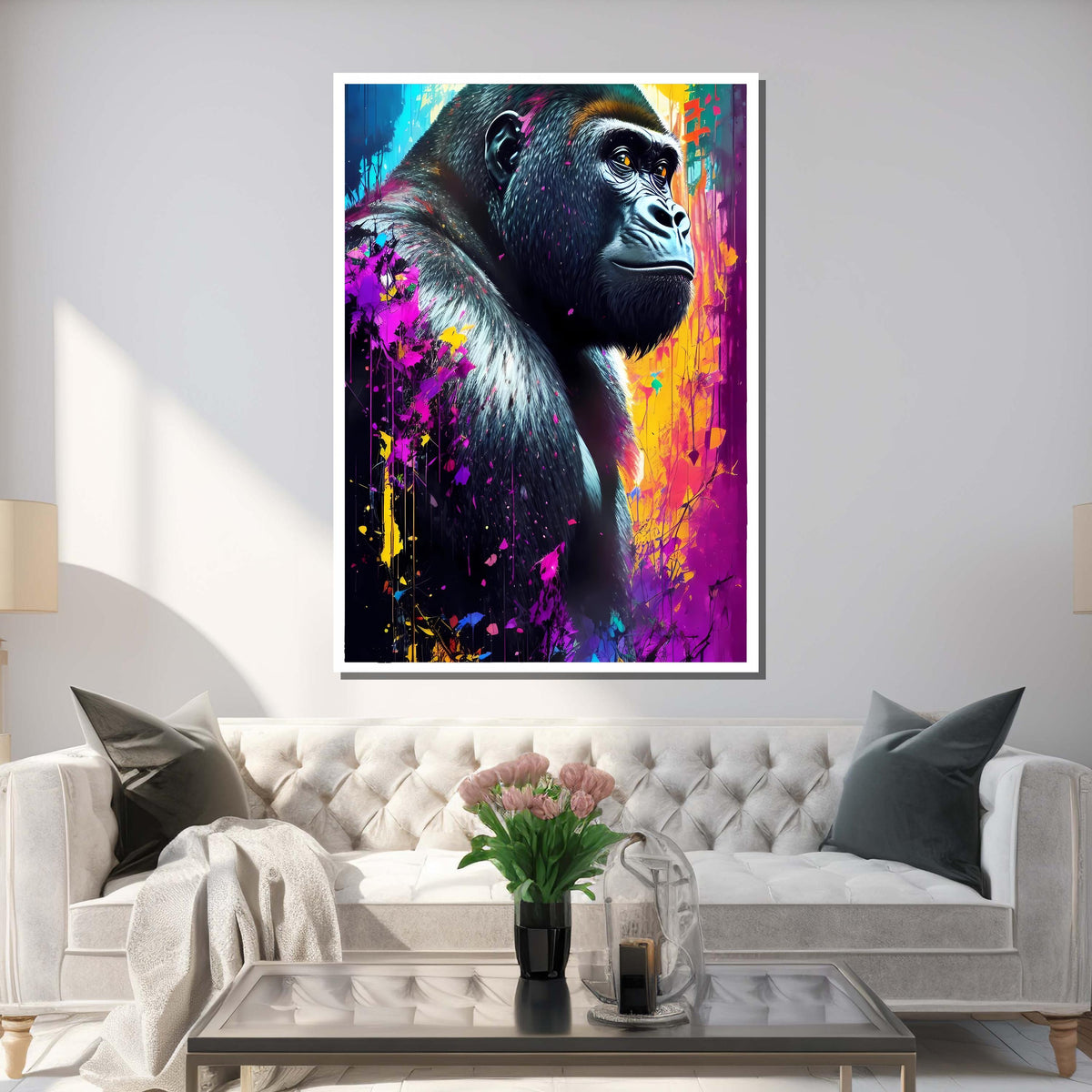 Colorful Gorilla Canvas Art: Abstract Wildlife Portrait