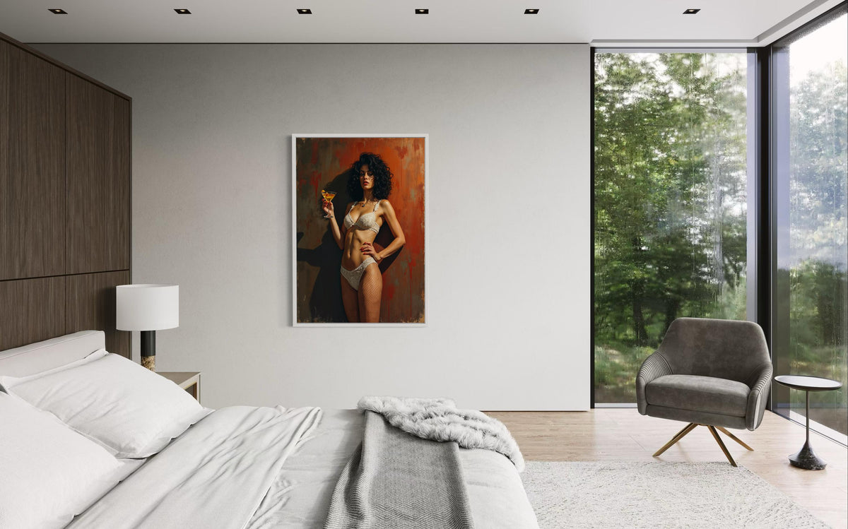 Sensual Woman Canvas Print: Erotic Martini Art, Modern Wall Decor