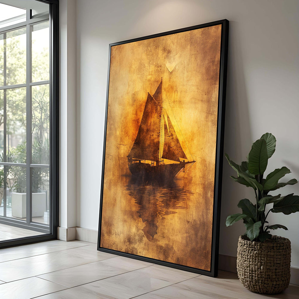 Vintage Sailboat Canvas Print: Sepia Nautical Maritime Art