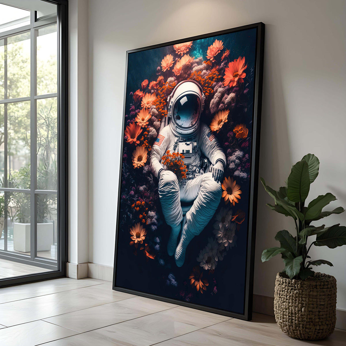 Astronaut in Flower Garden Canvas Print: Space Nature Fusion Art