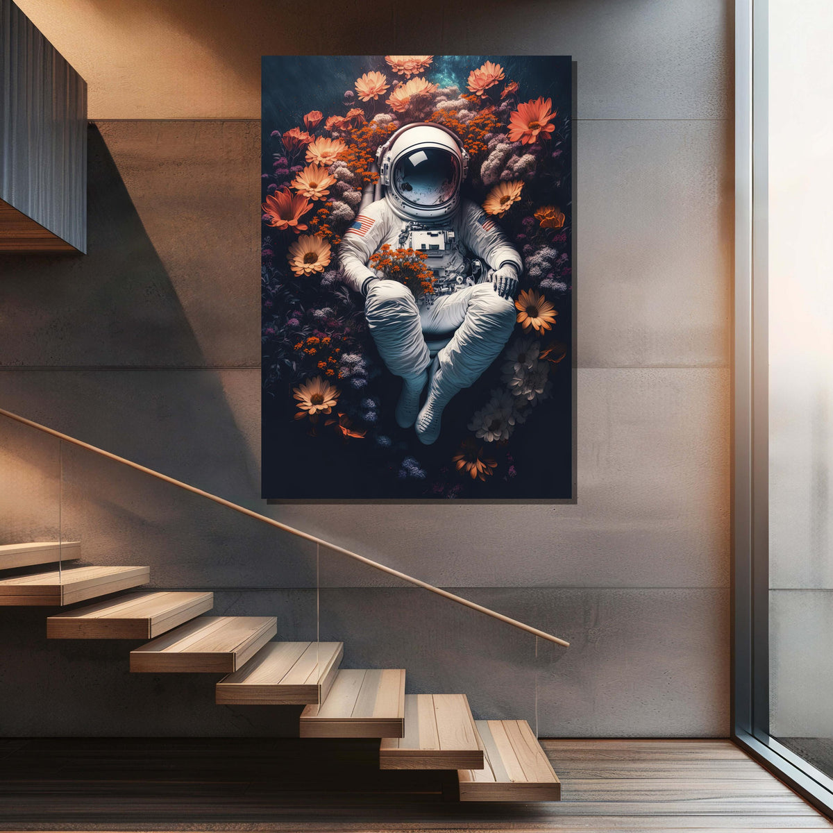 Astronaut in Flower Garden Canvas Print: Space Nature Fusion Art