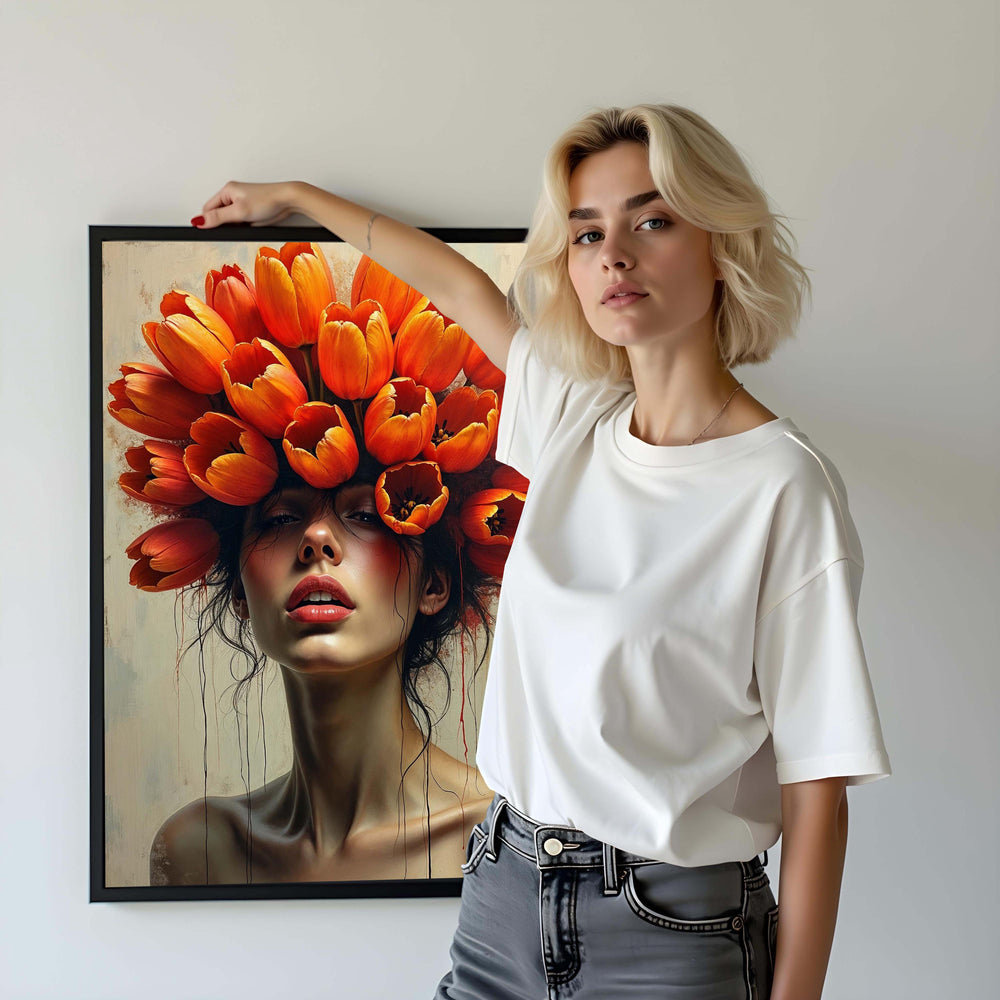 Tulip Crown Woman Portrait Canvas Art - Ready to Hang