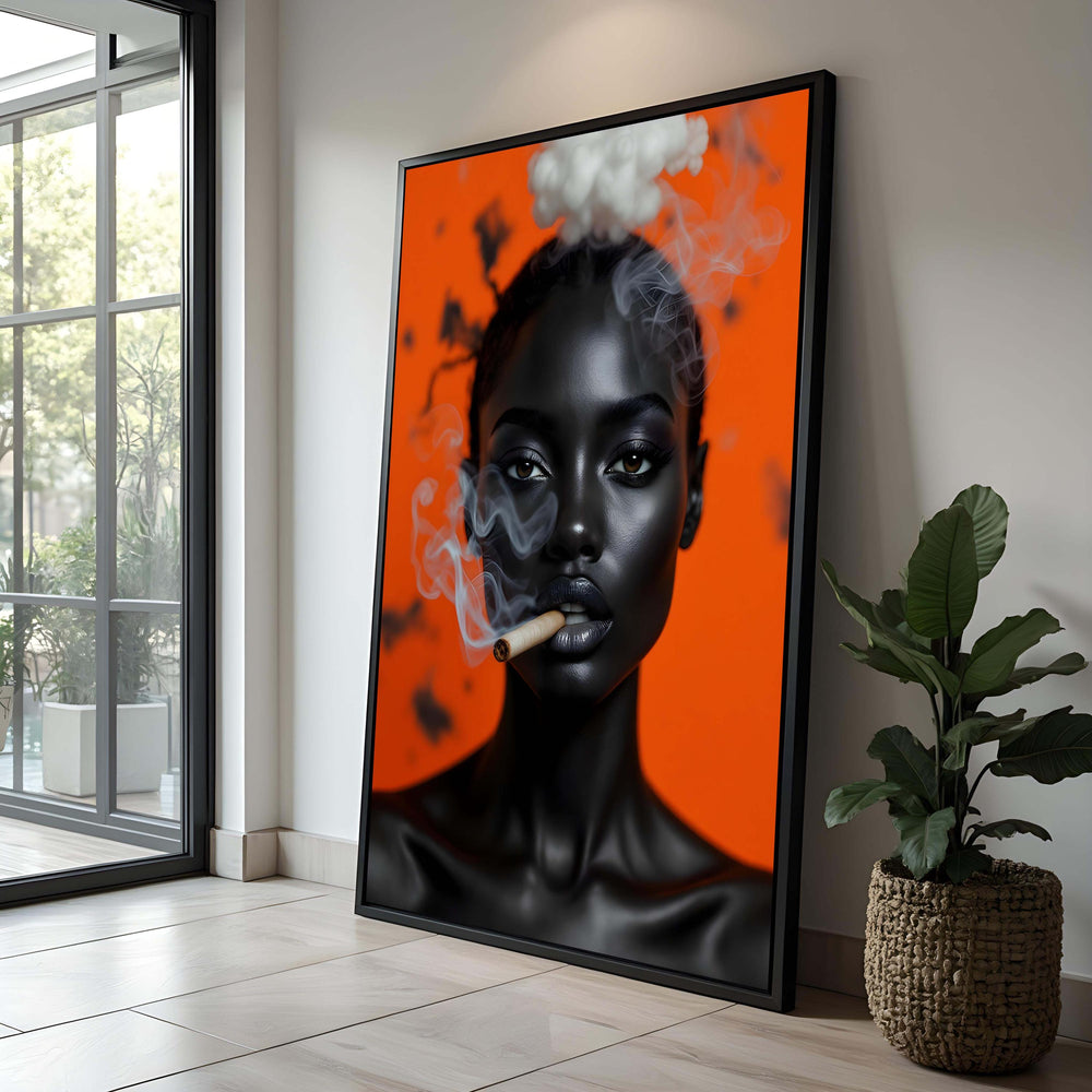 Smoking Woman Portrait Canvas Print, Erotic Wall Art