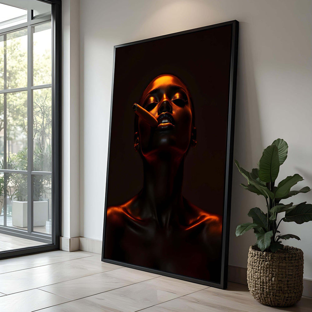 Bold Woman with Cigar Canvas Print – Dark Aesthetic Portrait