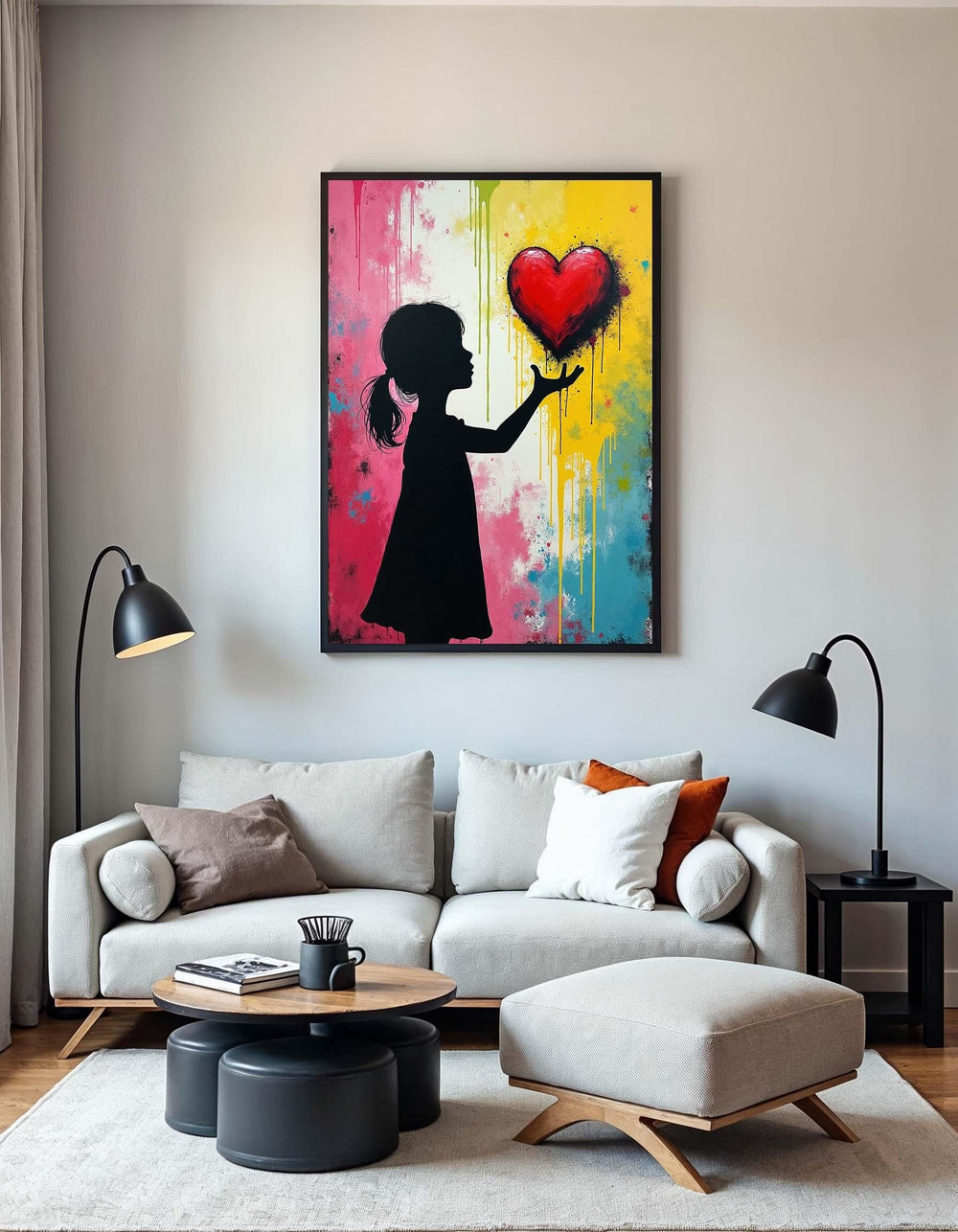 Love in Her Hands Canvas Art: Colorful Abstract Heart Silhouette