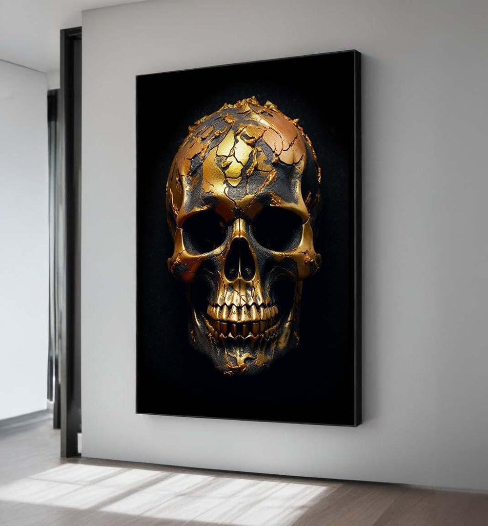 Gold Skull Canvas Print: Gothic Home Decor, Modern Dark Art