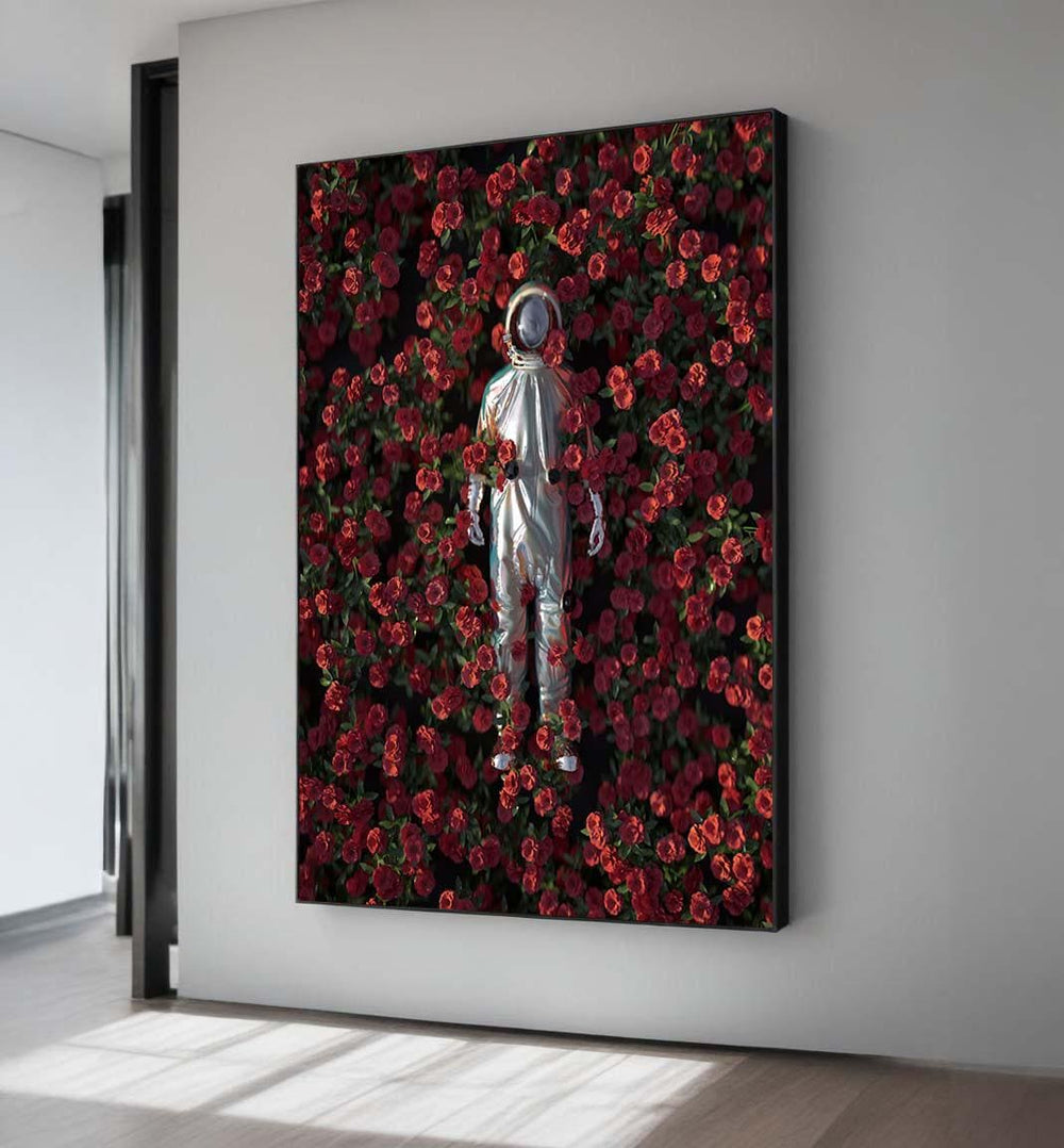 Astronaut in Roses Canvas Print: Surreal Sci-Fi Floral Art