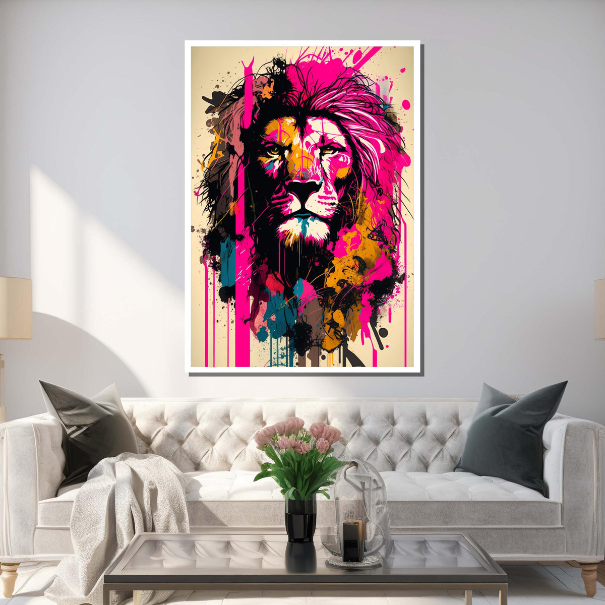 Abstract Lion Canvas Print: Bold Colorful Animal Wall Art