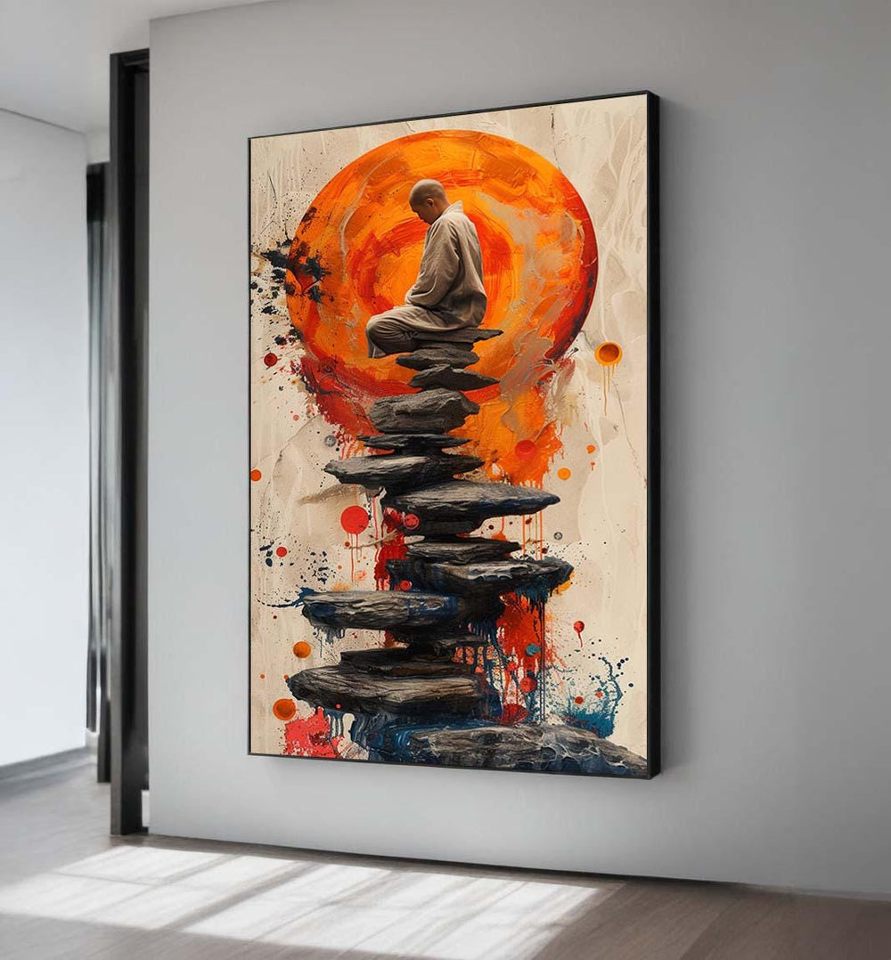 Zen Monk Canvas Print: Abstract Stone Path, Spiritual Wall Art
