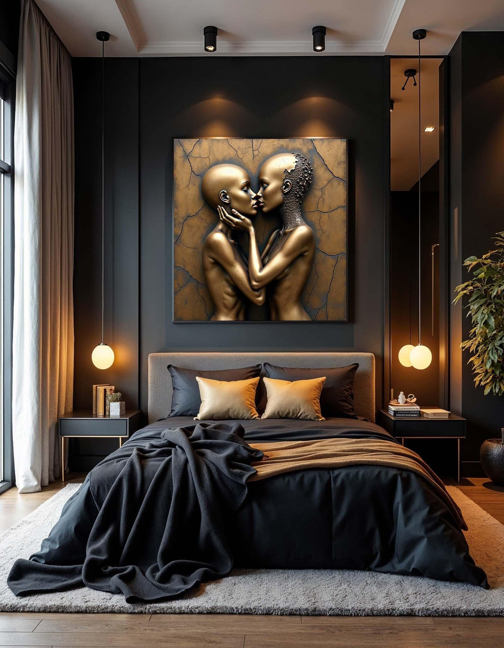 Abstract Kiss Canvas Print: Sensual Couple, Bedroom Wall Art