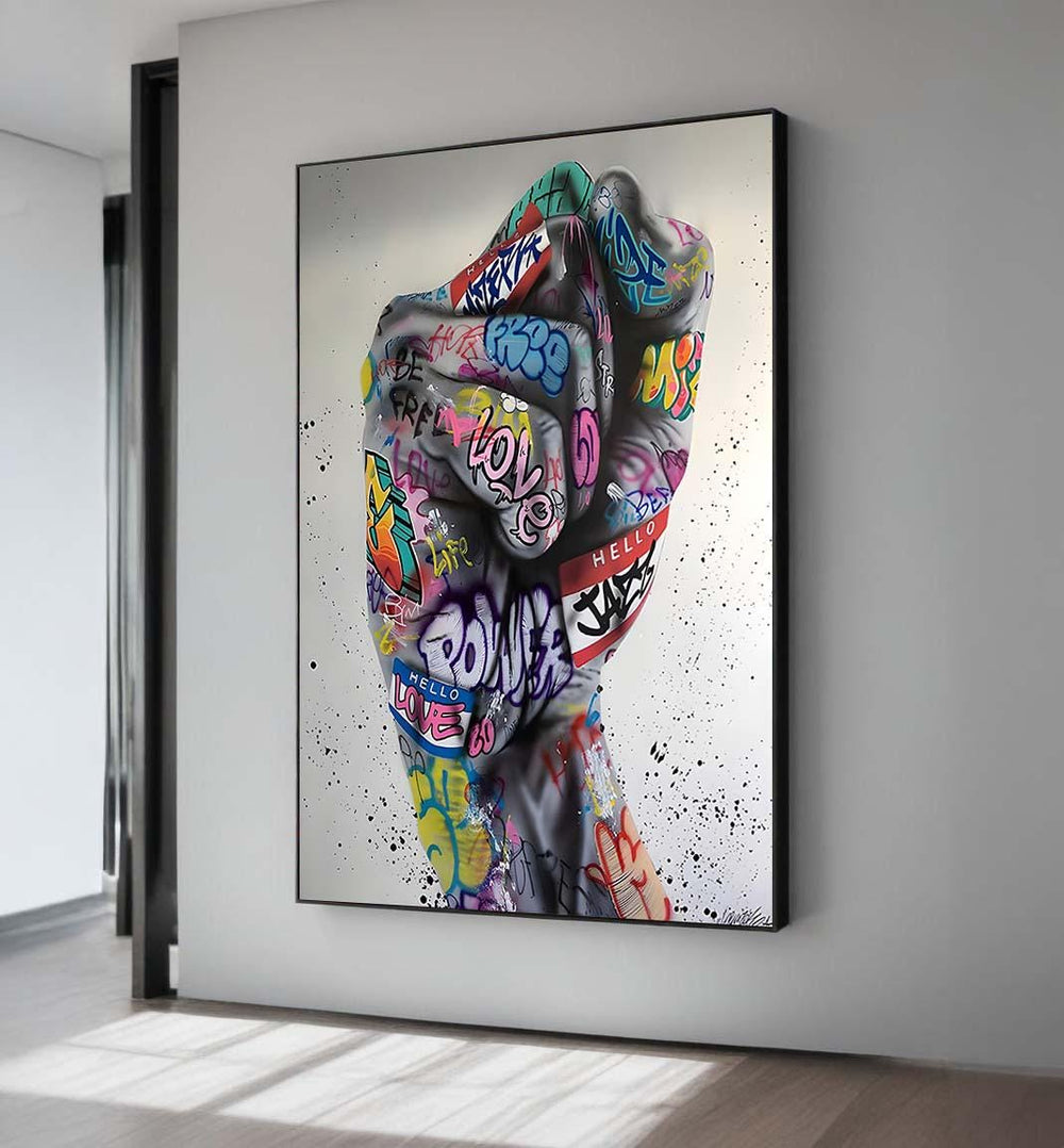 Graffiti Power Fist Canvas Art: Urban Street Style Decor