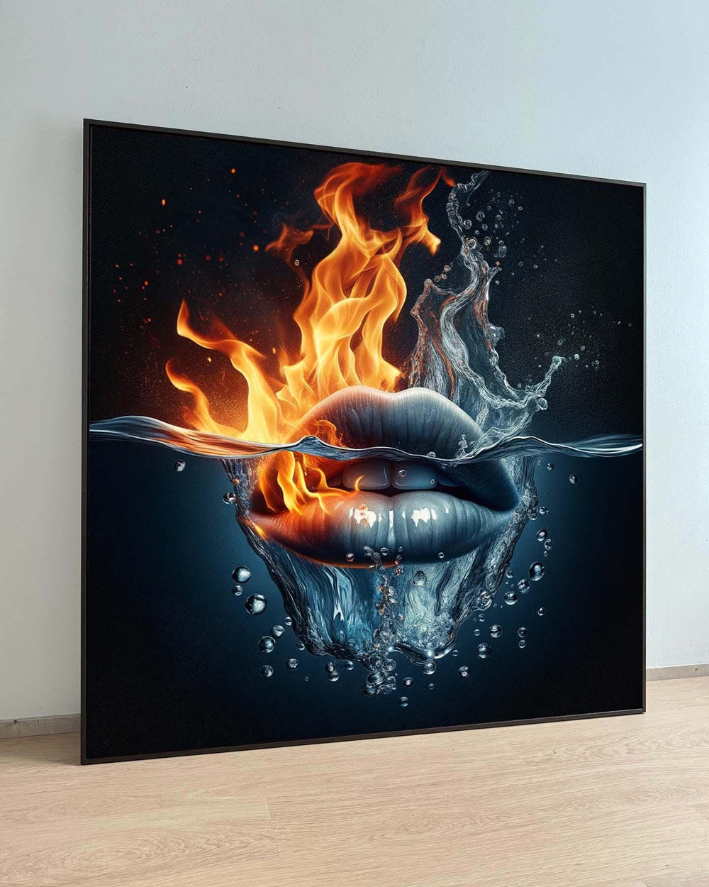 Fire and Water Lips Canvas Art: Abstract Surreal Home Decor
