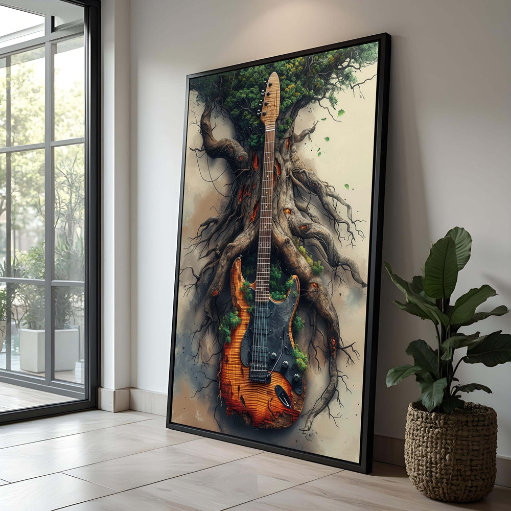 Abstract Guitar Tree Roots Canvas Art: Music Lover Wall Decor