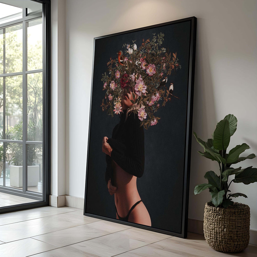 Floral Woman Portrait Canvas Print: Elegant Nature-Inspired Wall Art