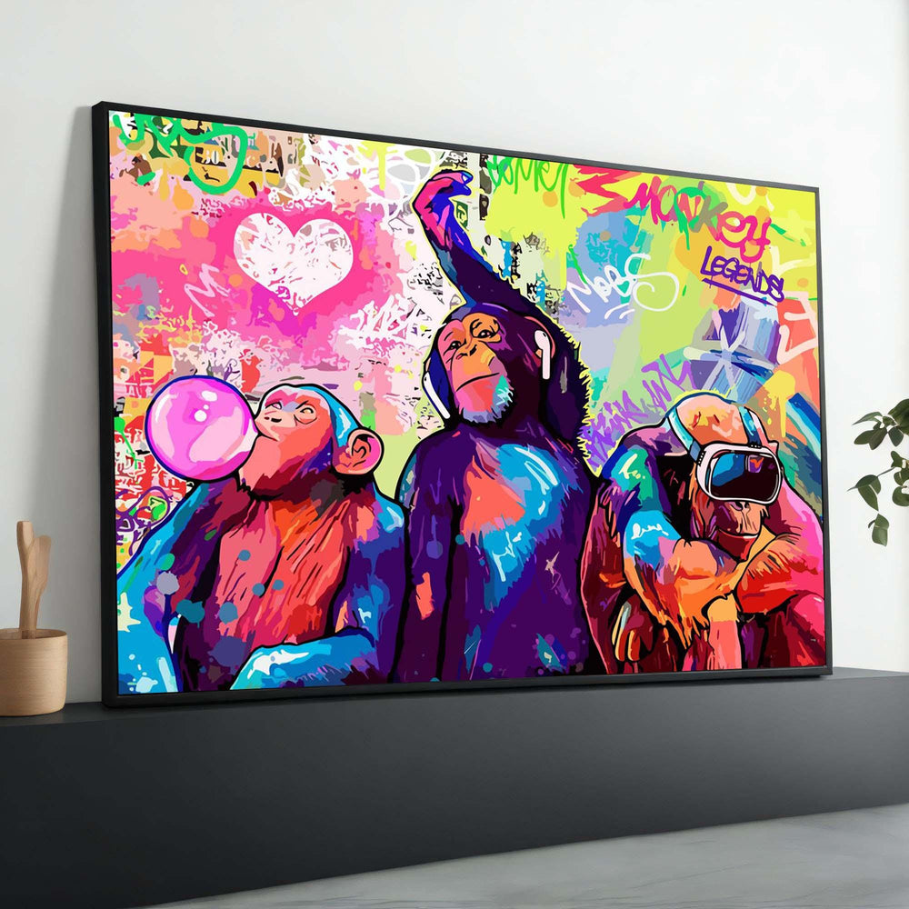 Graffiti Monkeys Pop Art Canvas: Colorful Urban Animal Wall Decor