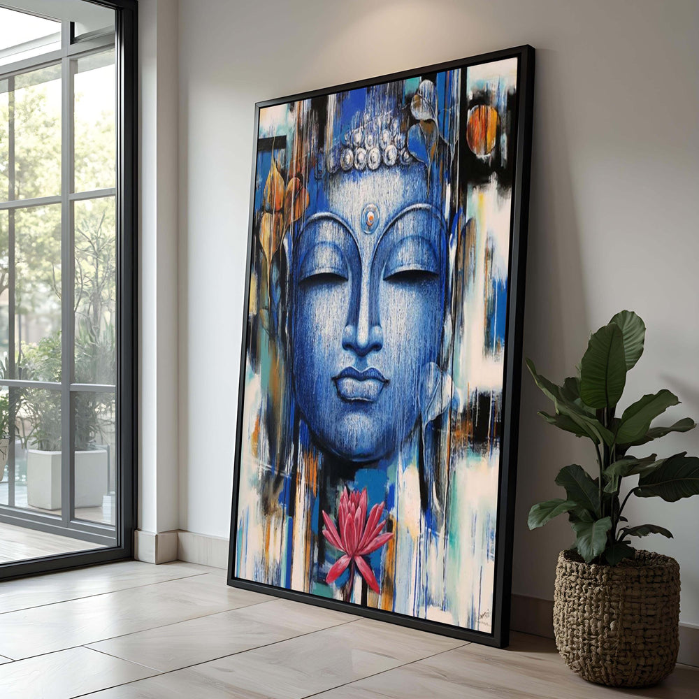 Blue Buddha Lotus Canvas Art: Spiritual Zen Wall Decor