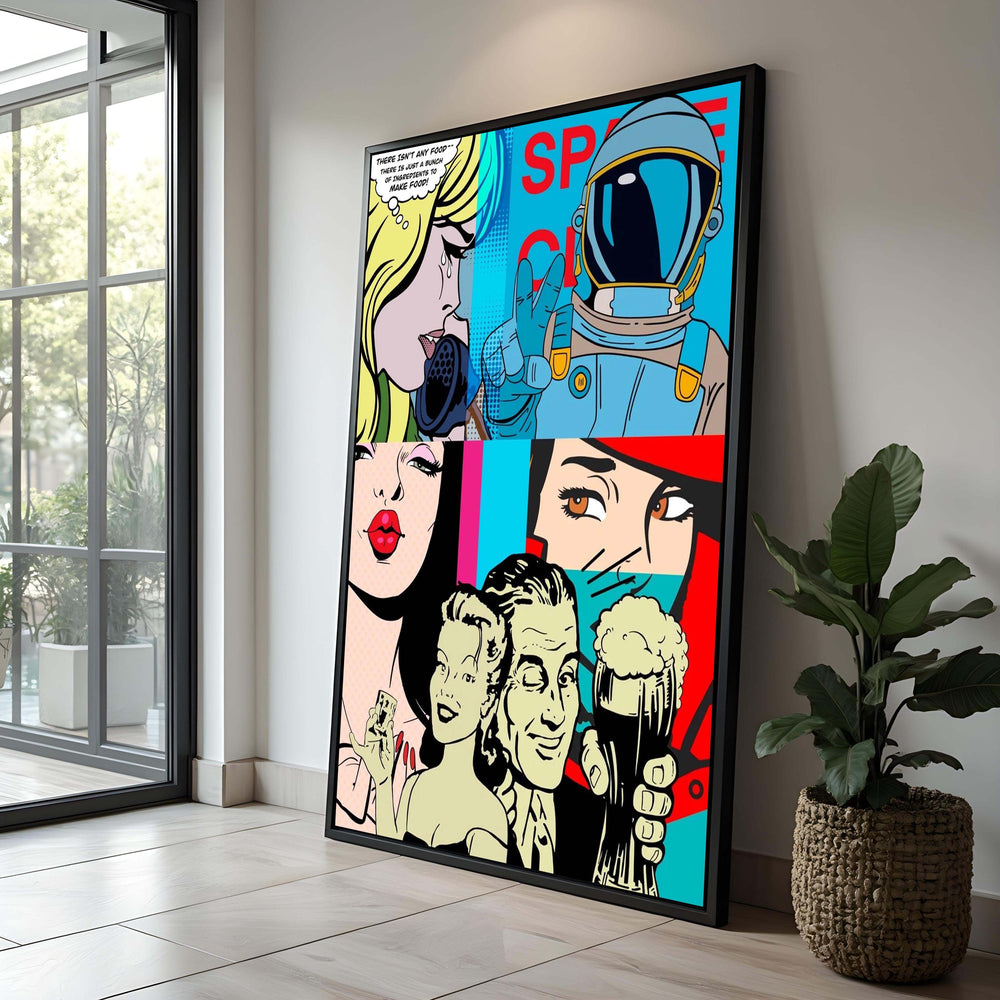 Pop Art Collage Canvas Print: Retro Comic Astronaut Decor