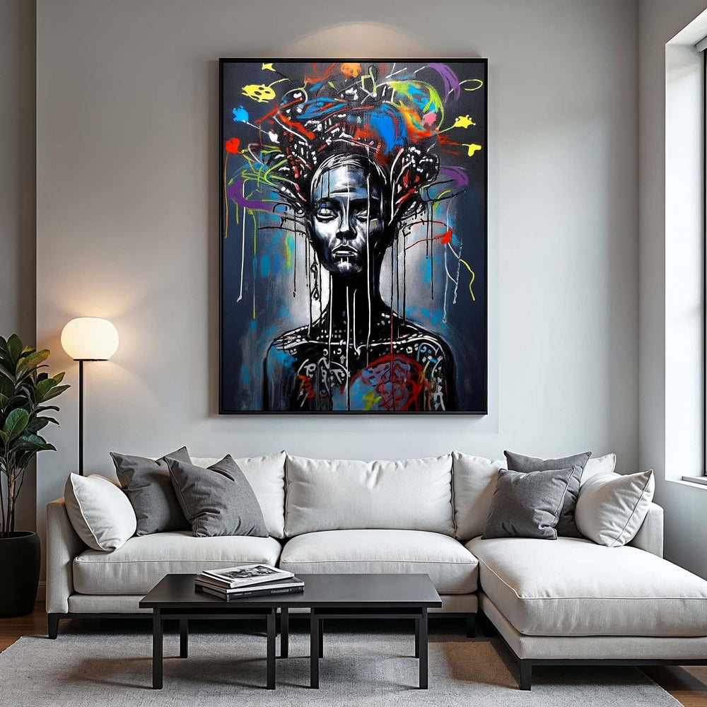 Abstract Graffiti Woman Canvas: Colorful Street Art Portrait