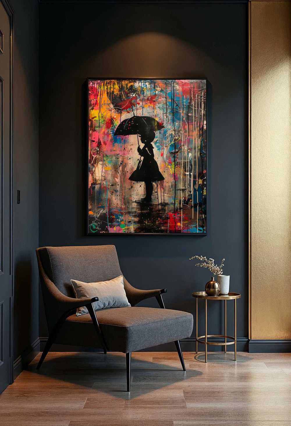Umbrella Girl Graffiti Canvas Print: Colorful Street Art Home Decor