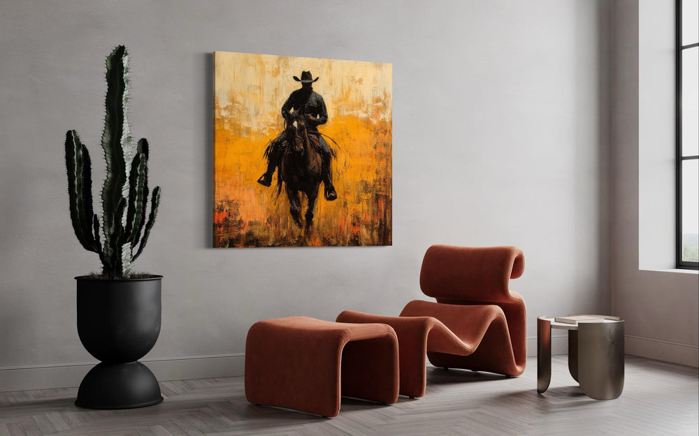 Cowboy Riding Horse Canvas Print: Rustic Western Wall Art