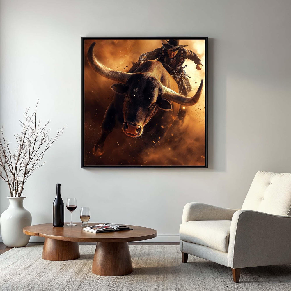 Bull Rider Canvas Art: Action Packed Cowboy Rodeo Print