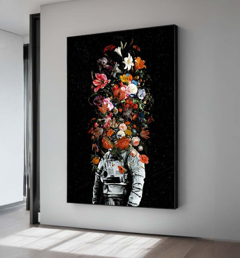 Floral Astronaut Canvas Print: Surreal Space Collage Wall Art