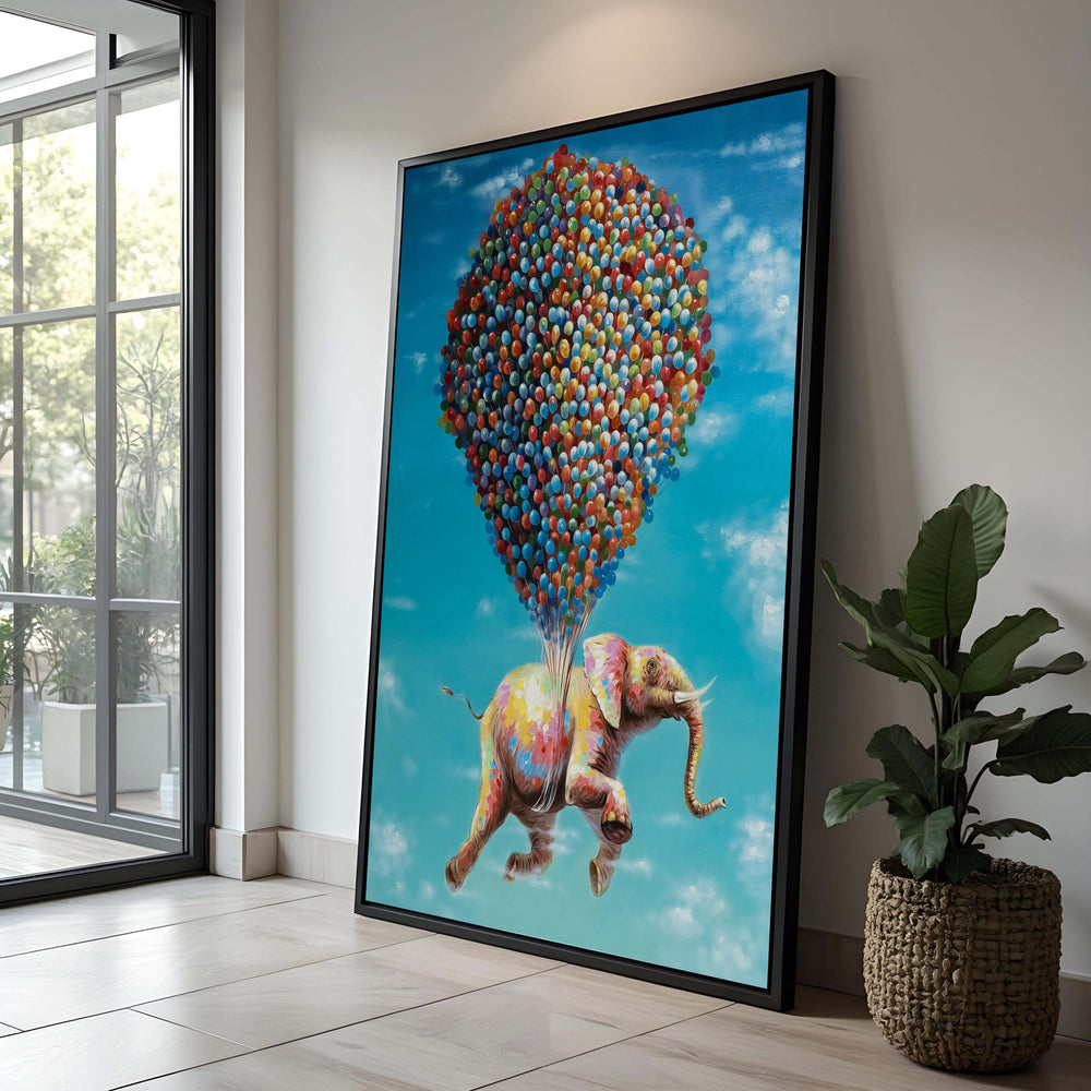 Elephant with Balloons Canvas Print: Whimsical Nursery Wall Art