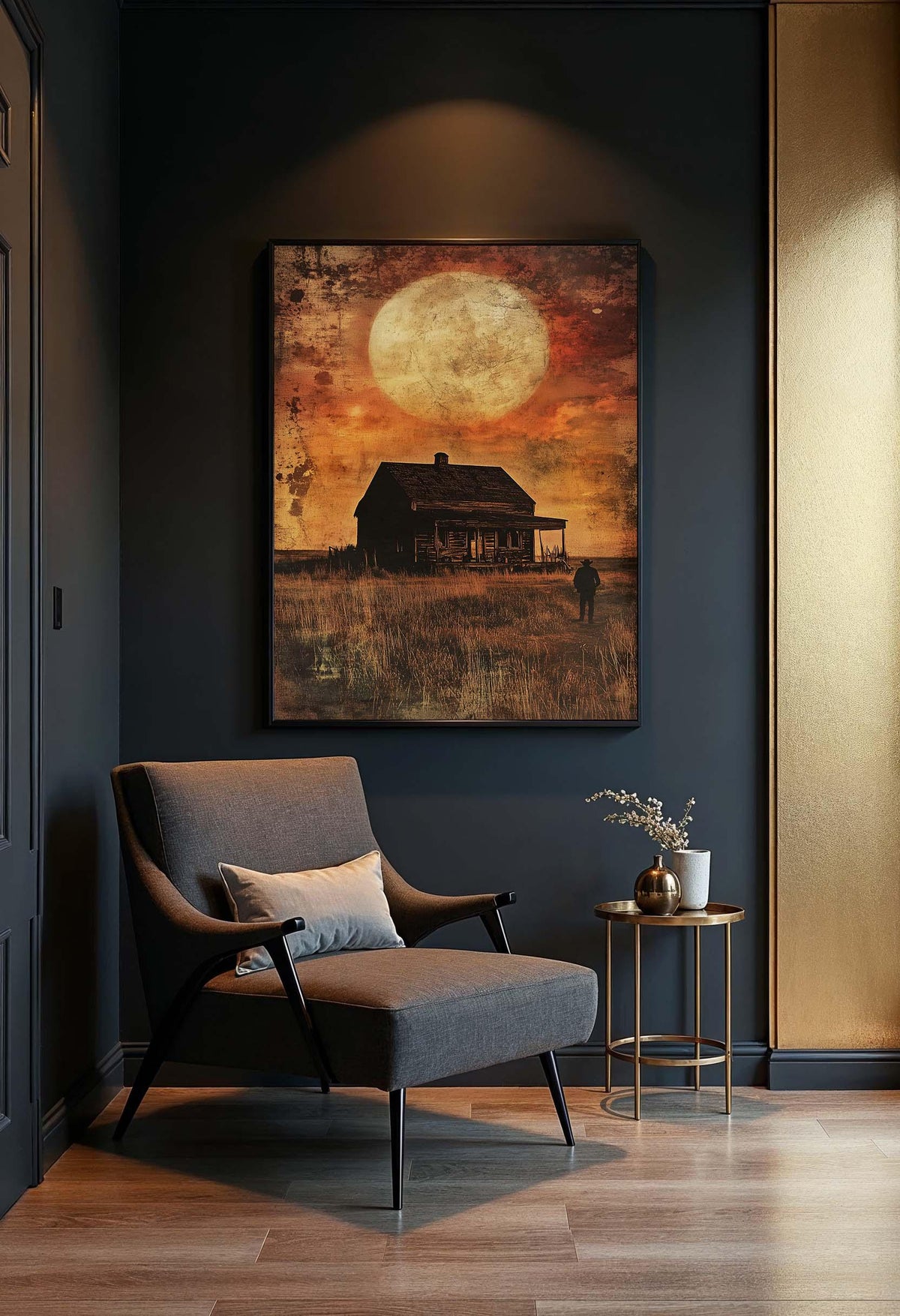 Spooky Cowboy Canvas Art: Rustic Desert Landscape, Ready to Hang