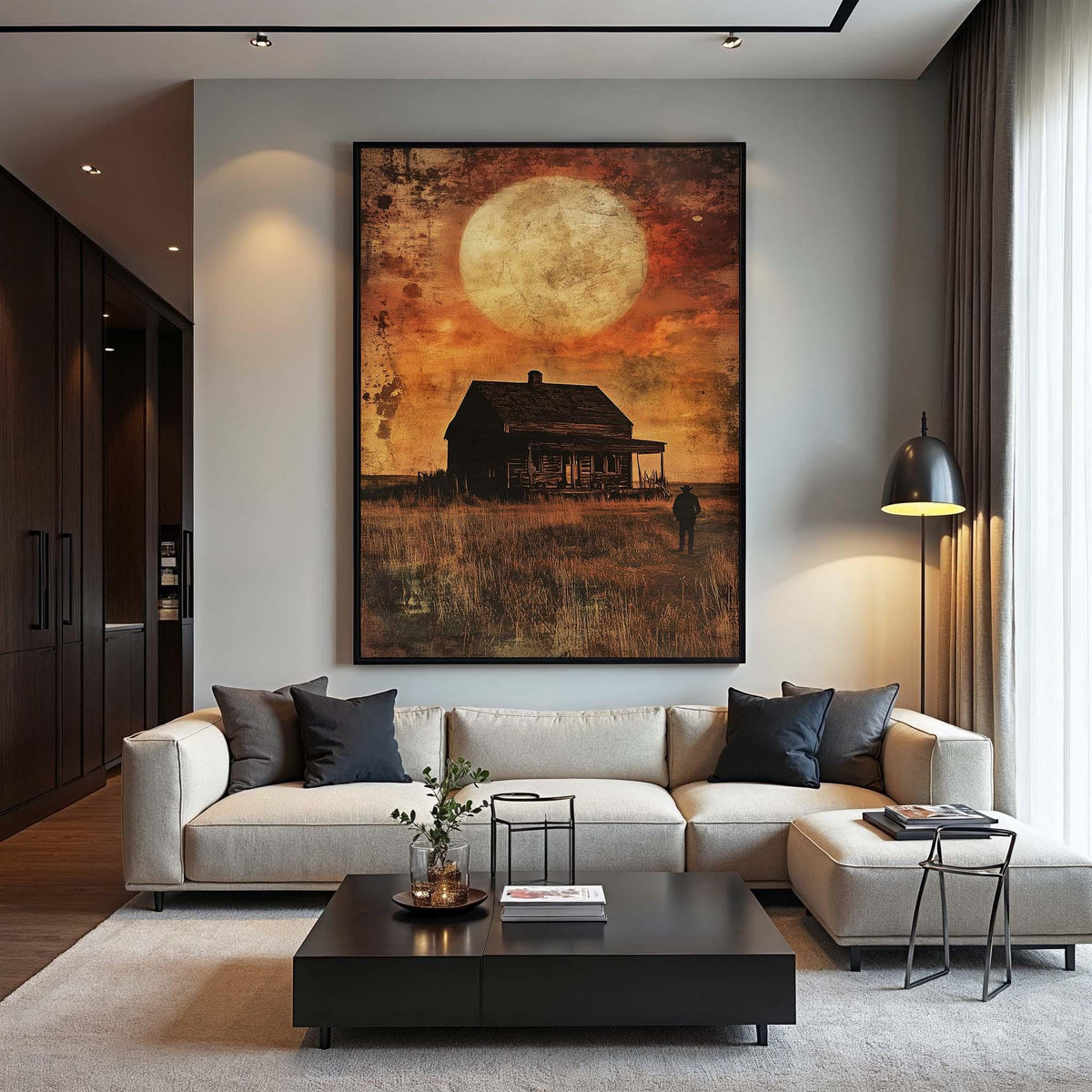 Spooky Cowboy Canvas Art: Rustic Desert Landscape, Ready to Hang