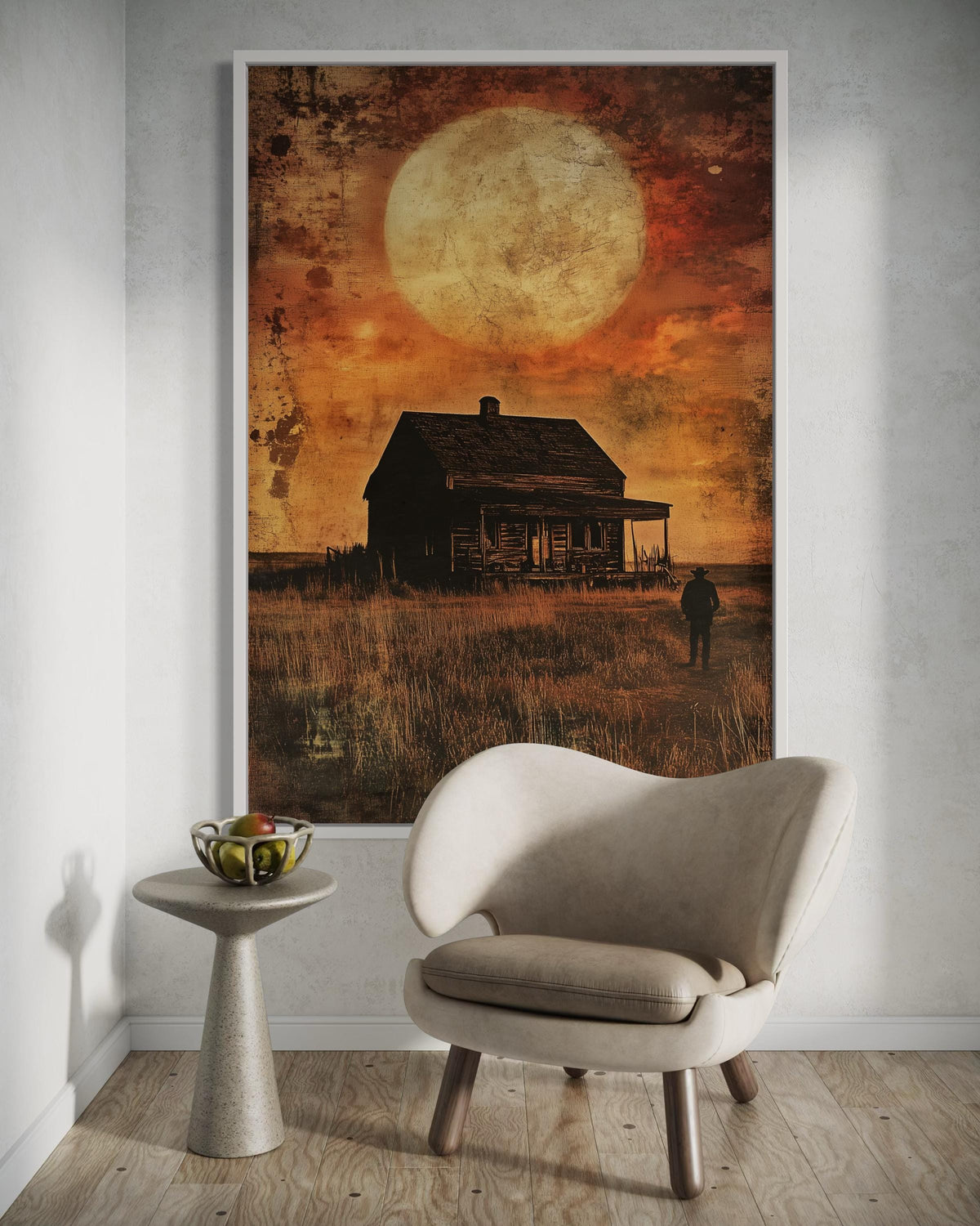 Spooky Cowboy Canvas Art: Rustic Desert Landscape, Ready to Hang