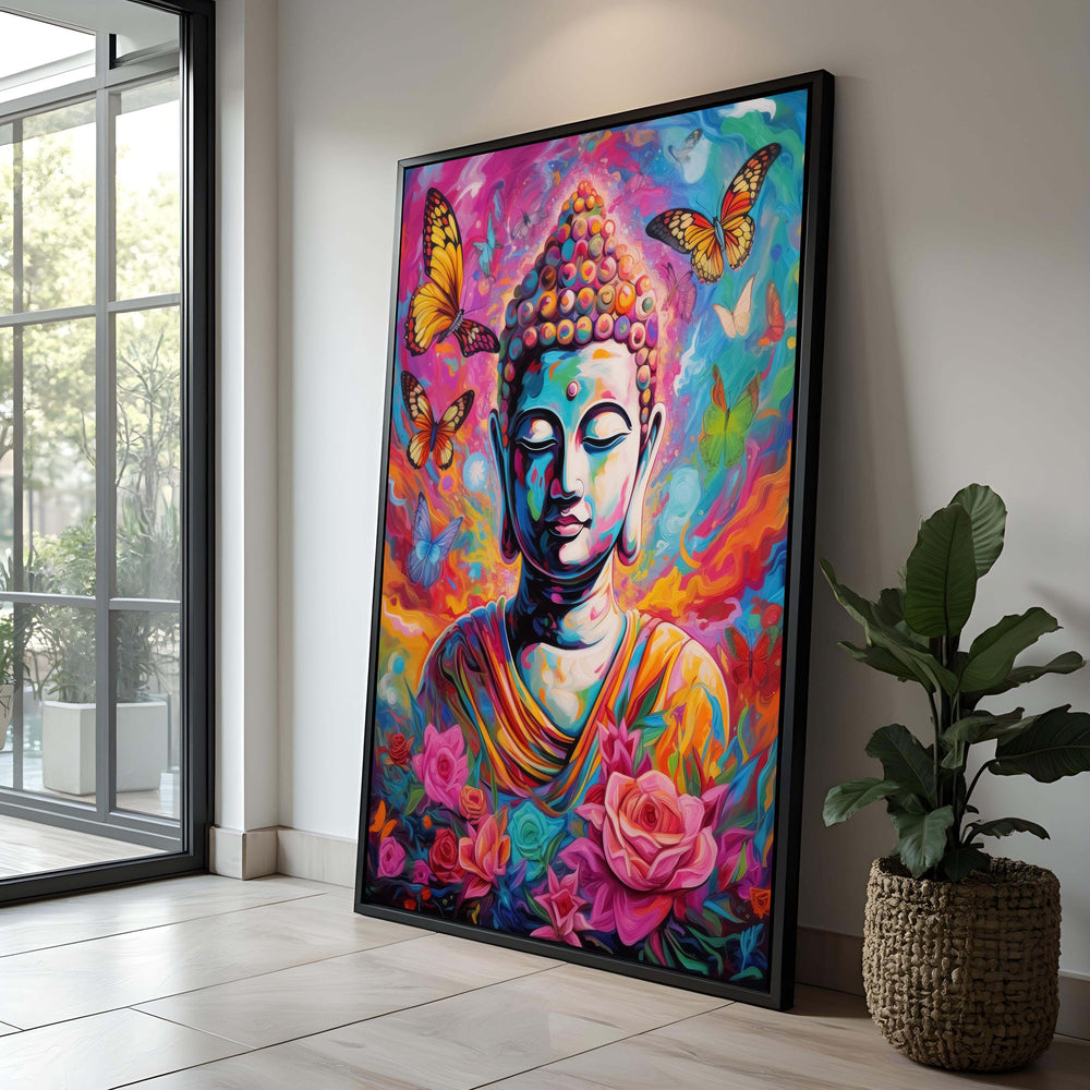 Colorful Buddha Canvas Print: Spiritual Meditation Room Wall Art