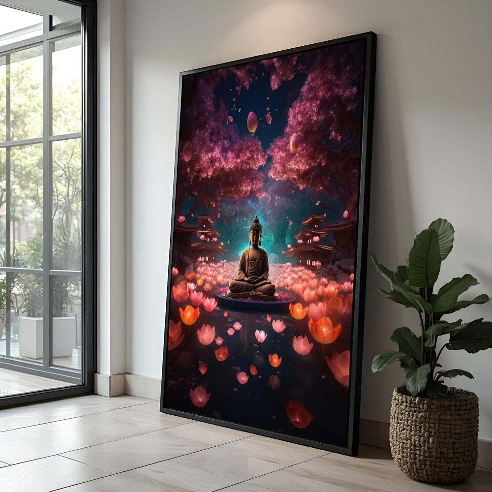 Enchanted Buddha Canvas Art: Lotus Garden Zen Decor