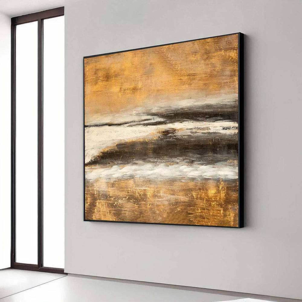 Golden Horizon Abstract Canvas: Minimalist Landscape Wall Art