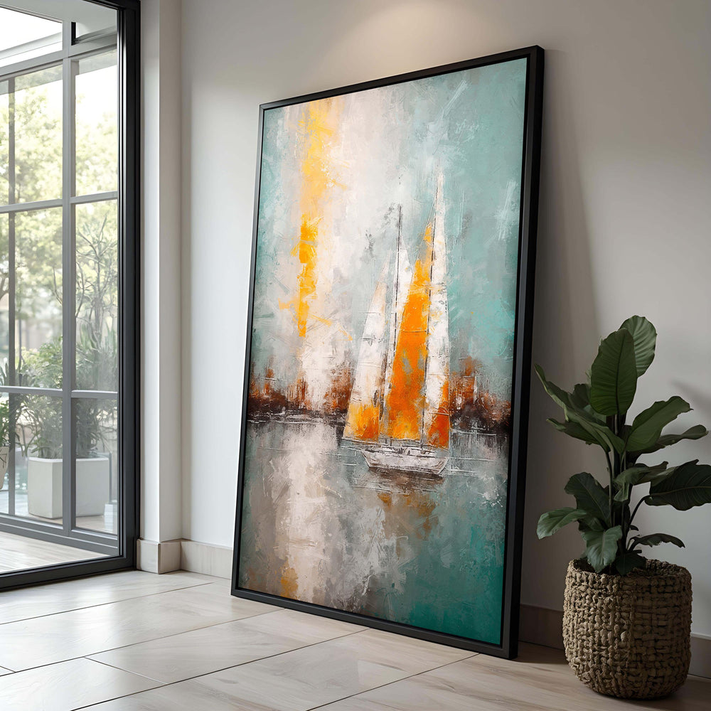 Abstract Sailboat Canvas Print: Coastal Seascape Wall Art