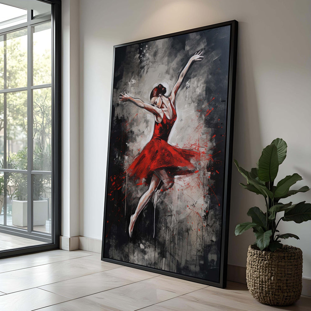 Red Ballerina Canvas Art: Elegant Dance Movement Print